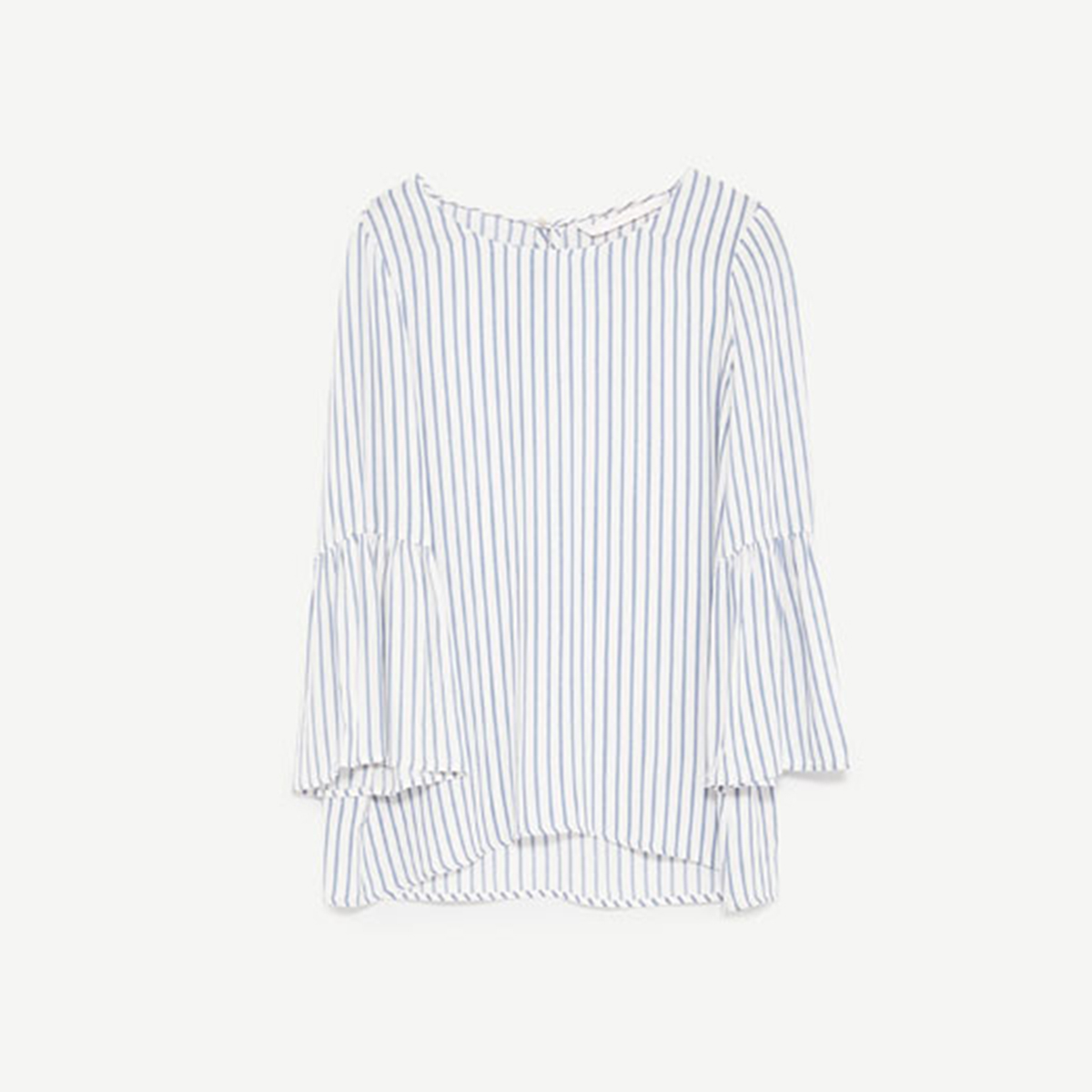Striped top with ruffled sleeves